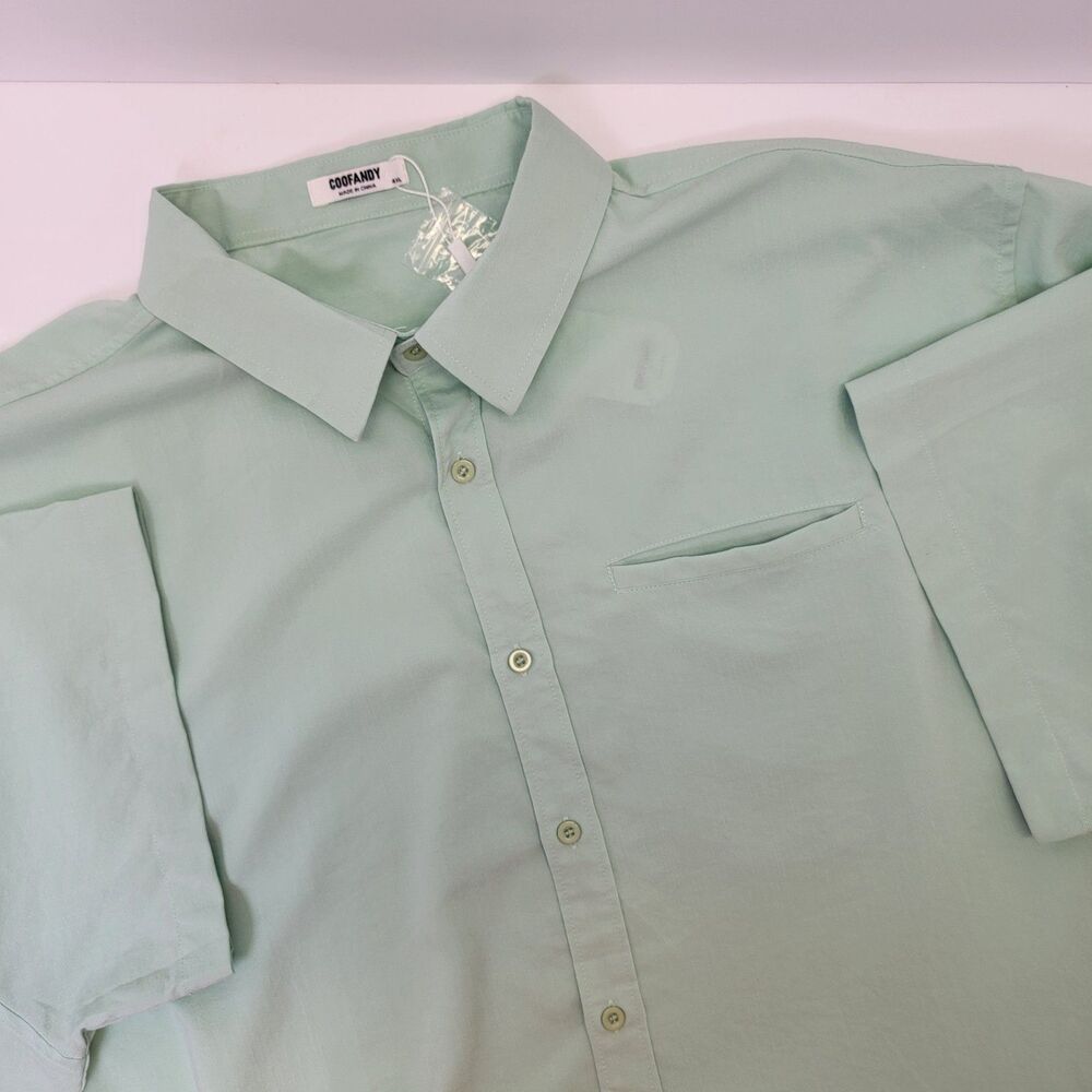 Coofandy Mens Light Green Rayon Blend Short Sleeve Buttonup Summer Shirt 4XL NWT